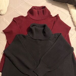 Cyrus Women’s Plus Size Turtleneck Sweater Cowl Neck Bundle 1X Black and Maroon